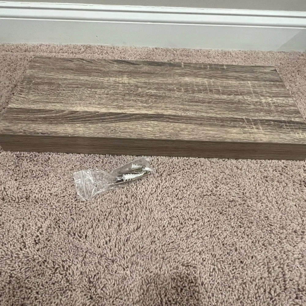 New in box rustic wood floating shelf 24 x 20x 2 hidden bracket rustic wood